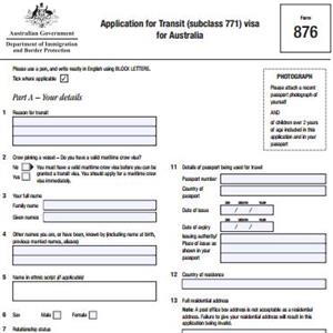 表876-澳大利亚过境签证申请表