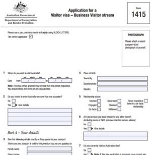 澳大利亚表格1415-商务签证