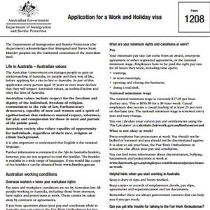 表1208-澳大利亚工作和度假签证（462类）