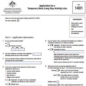 澳大利亚1401申请表-401签证