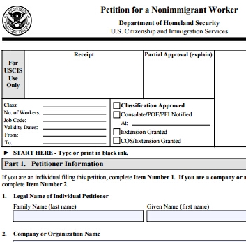 美国工作签证表i-129