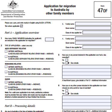 47of表-澳大利亚其他家庭成员移民申请表