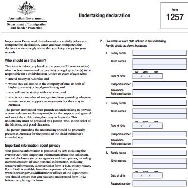 1257表-澳大利亚签证担保声明