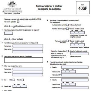 40sp表-合作伙伴移民澳大利亚担保人表（300/309/100类）